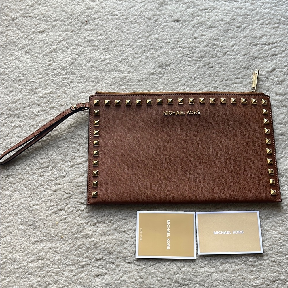 Michael Kors Brown Studded Wristlet